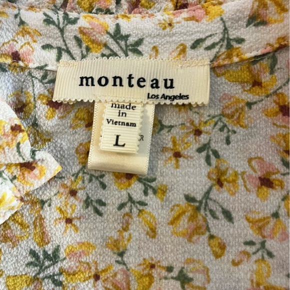 Womens Monteau Dress with Ruffle Sleeves & Waist Tie Floral Yellow Large - Picture 7 of 8
